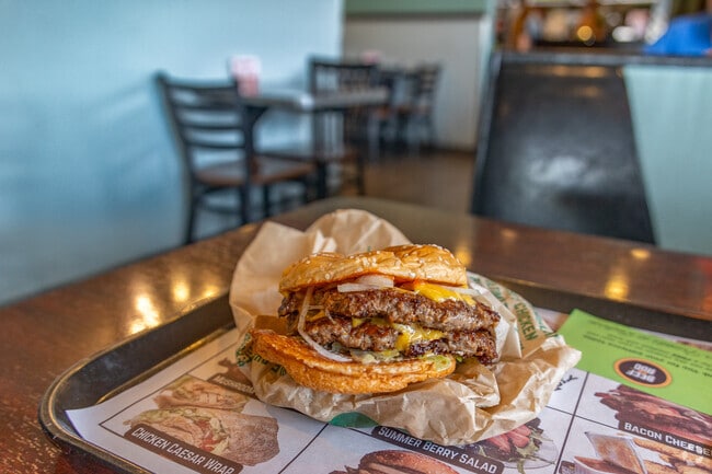 Pine Manor Beef-a-Roo crafts freshly made smash thin burgers daily.