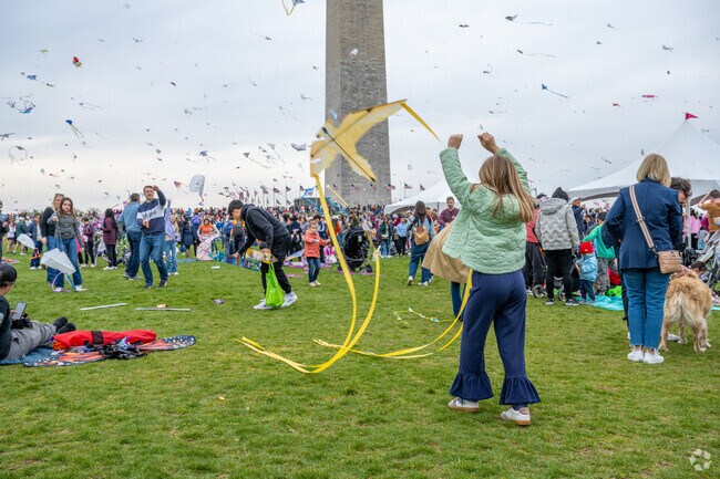 A girl launches a kite at DC's annual Kite Fest in March, on the National Mall.