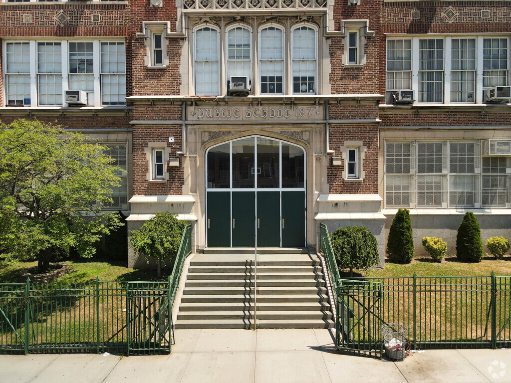 PS 187 front entrance is located in Borough Park, New York.