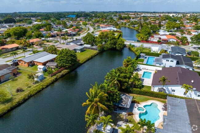 Single family homes sit along the canal in Southern Estates.