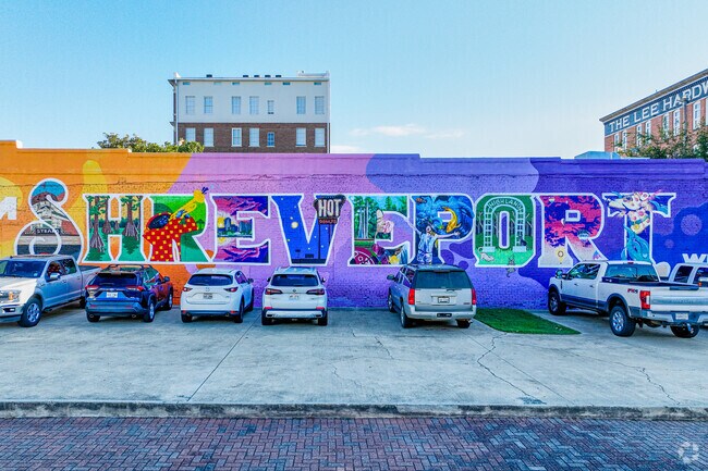 Downtown Riverfront has a colorful mural to witness of the town name, Shreveport.