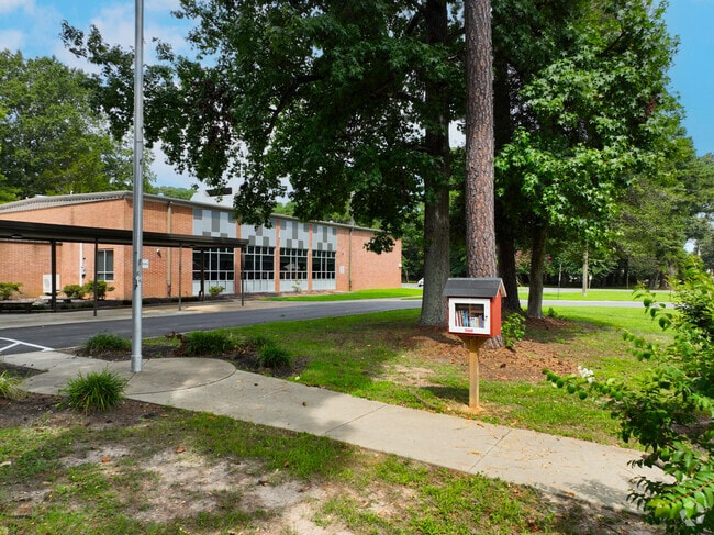 Little library by the entrance to Chamberlayne Elementary School,