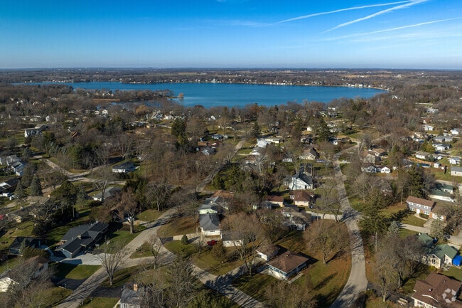 Aerial view of Powers Lake in Powers Lake, Wisconsin.