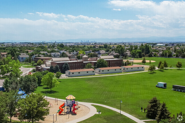 The rear playground and park near Thimmig Elementary School in Henderson, Colorado.