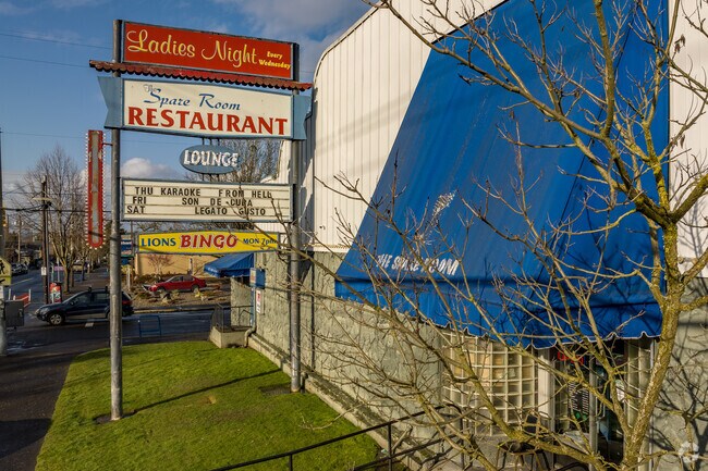 The entrance sign to the local Spaze Room Restaurant.