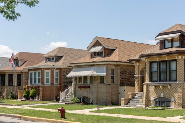 Chicago style bungalows line the streets of West Lawn and have tidy front yards.