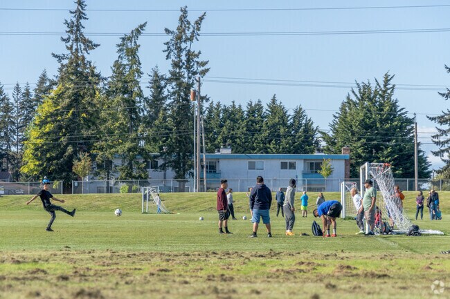 Meet up with friends for a game of soccer at Walter E. Hall Park near Evergreen.