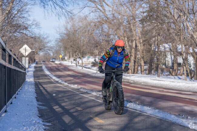 A biker makes their way along the cedar lake trail.