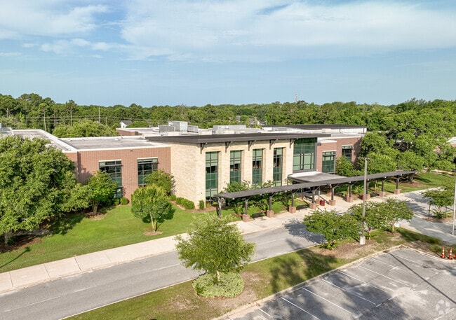 Aerial view toward the east at Jennie Moore Elementary School in Mount Pleasant, SC.