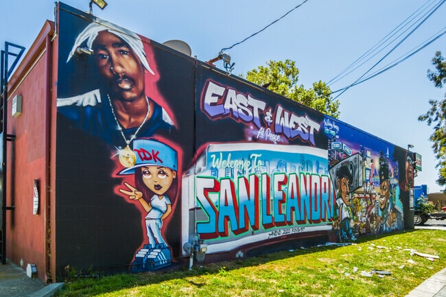 A Welcome to San Leandro, CA mural stands on 151st Street in the Ashland neighborhood.