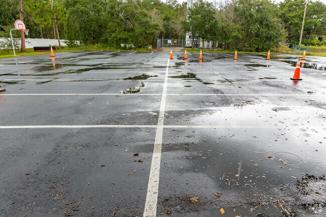 The parking lot at Learning Lodge Academy has space for staff and visitors.