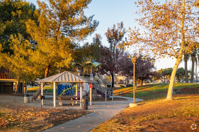 Towngate Memorial Park is a green oasis in the neighborhood.