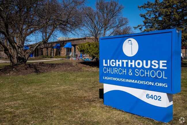 Signage and exterior for the Lighthouse Church & School on Shroeder Road.