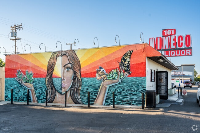 The 101 Wineco liquor store has this large mural showing the beauty of Leucadia.
