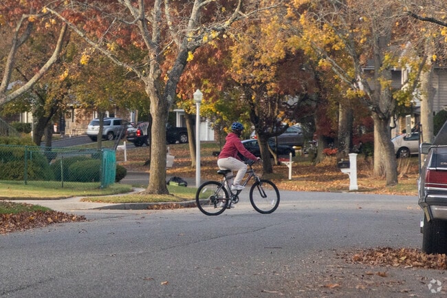 Bike paths wind through Hauppauge’s tree-lined neighborhood streets.