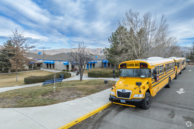 Buses lining up at Elizabeth Lenz Elementary School.