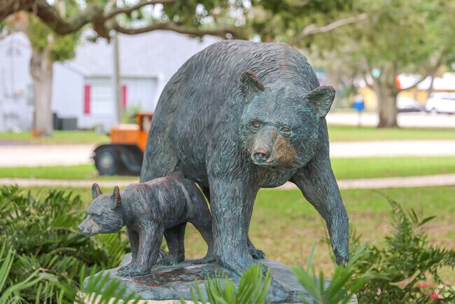 Kids love the black bear statue at Stuart Park.