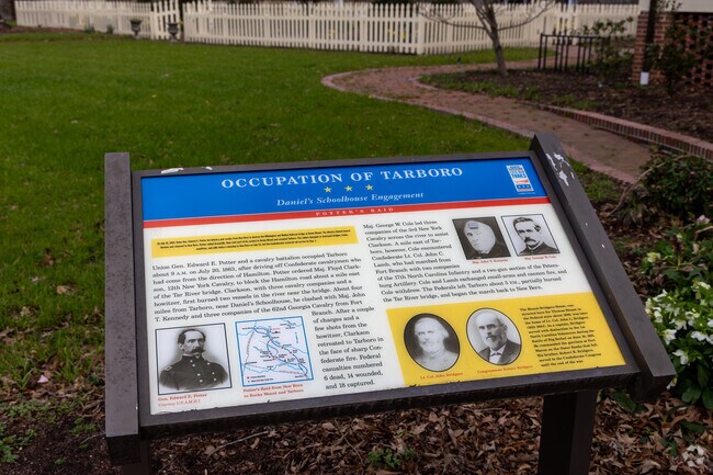 This plaque at the Blount-Bridgers House tells the history of this Tarboro home.