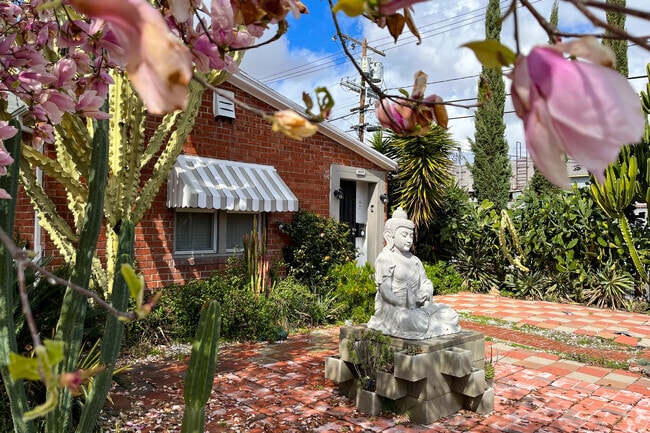 Many homes in the area keep colorful and fun decorations in their lawns.