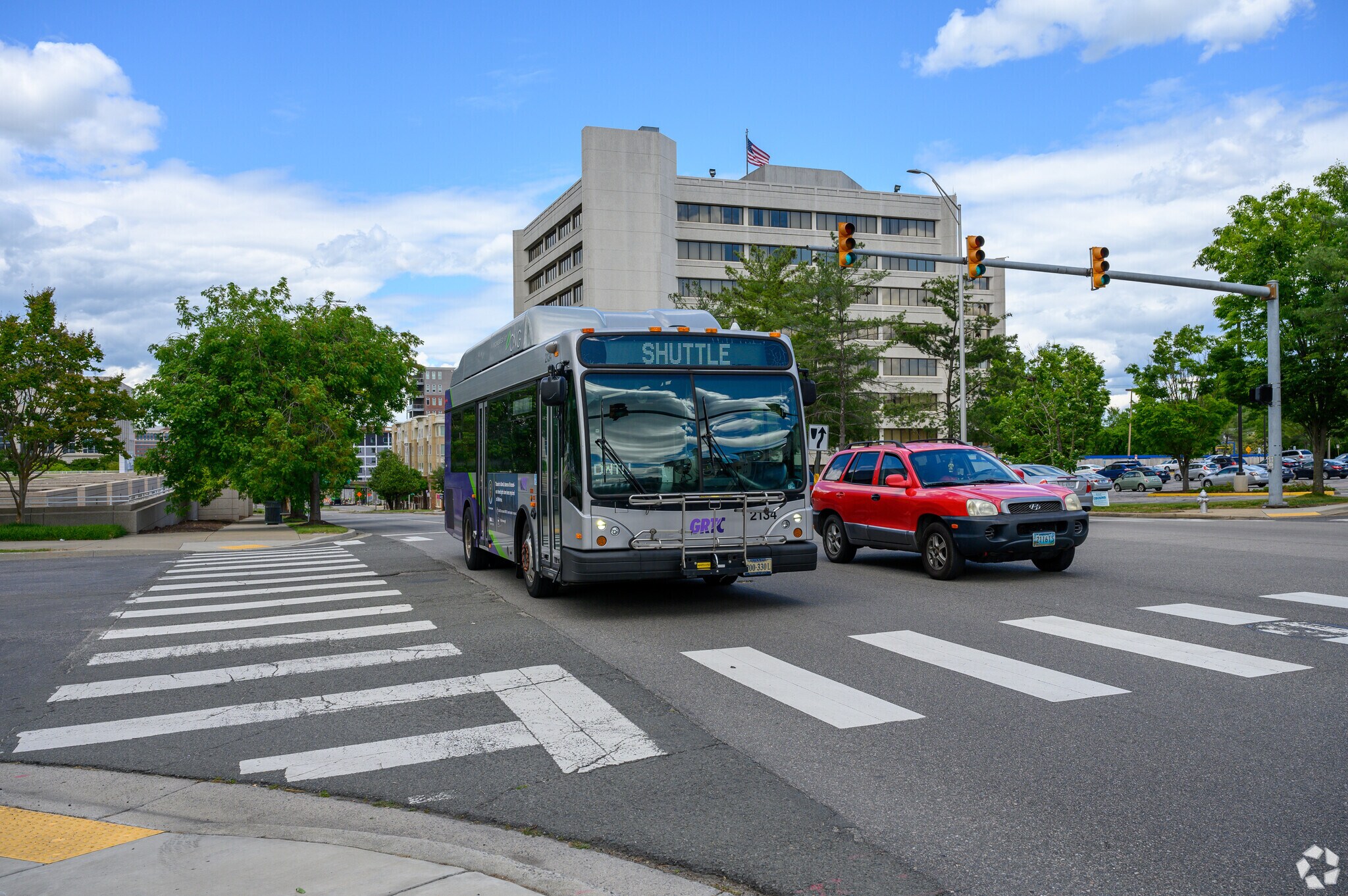 Take public transportation from Stratford Hills to downtown Richmond.