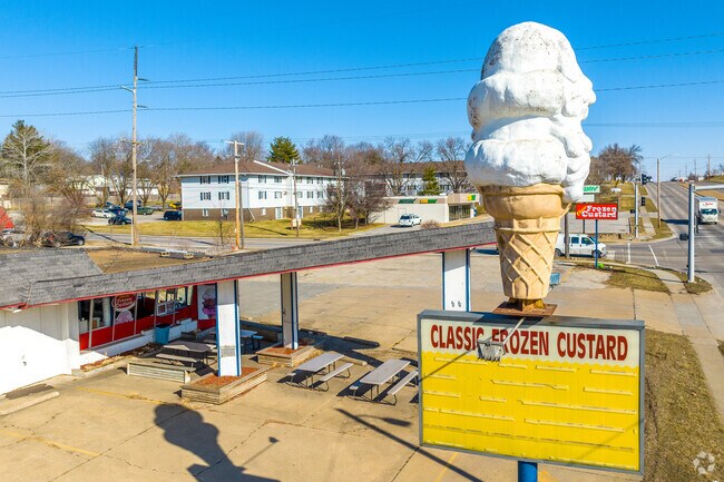 The iconic giant cone sculpture is found at Classic Frozen Custard in South Central DSM.