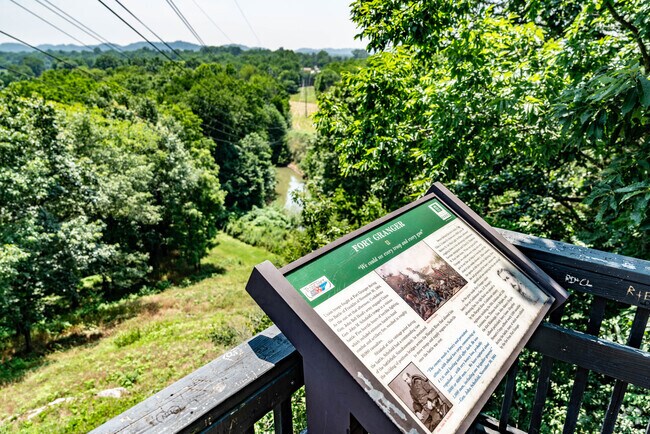 The Fort Granger Park historical plaque and overlook.