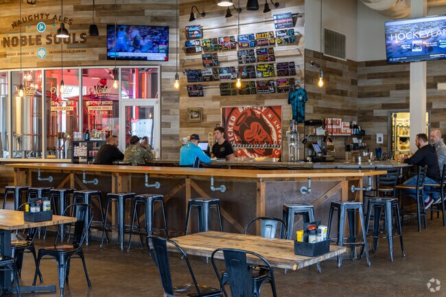 Wicked Barley Brewing Company offers locals of Monclair food and beverage with creek access.