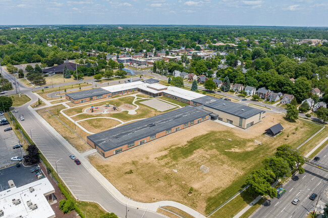 Aerial view of the south side of Pattengill Academy in Lansing.