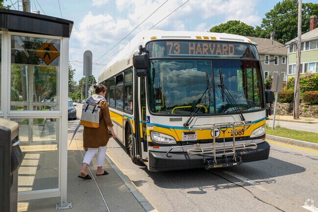 Buses run frequently in Cushing Square and offer riders quick access to Cambridge and beyond.