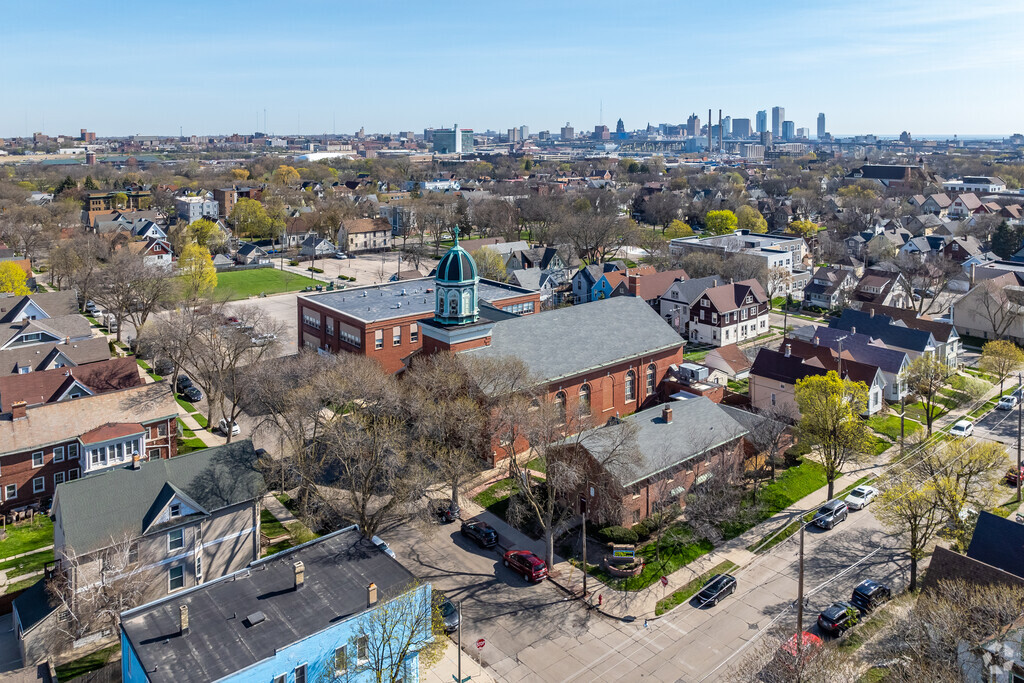 Prince of Peace School and Downtown Milwaukee in the distance.