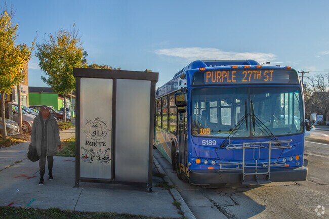 Public bus stops along Grange Avenue connect Copernicus Park to the rest of the city.