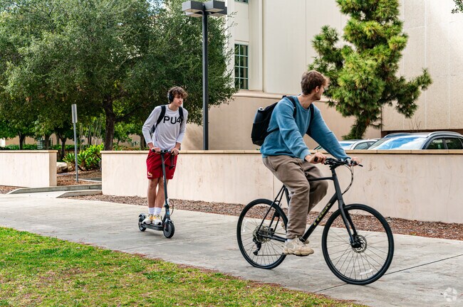 Students at The Claremont Colleges use bikes and scooters to get across the large campuses.
