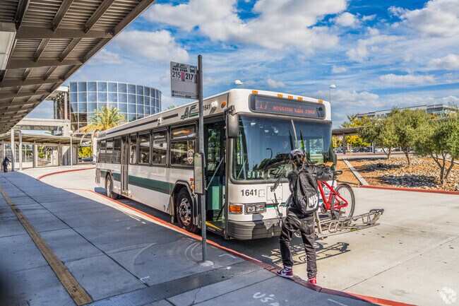 Catching the bus at Warm Springs BART, ready to continue the journey.