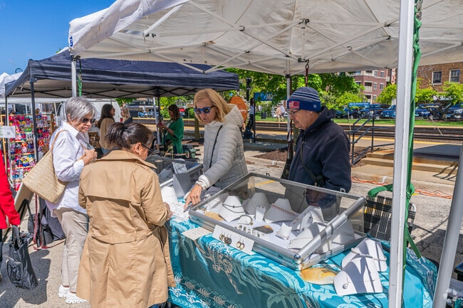 Locals look for necklaces at the Downtown Downers Grove Farmers Market.