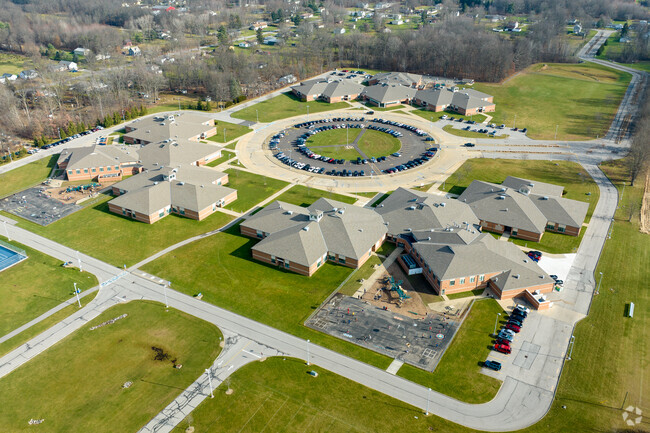 Aerial view of Midview West Elementary School on a sunny day.