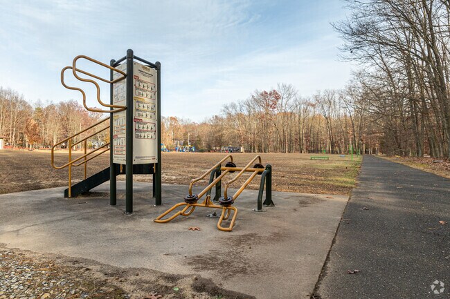 Visitors to Leana Harris Park can use the workout stations along the walking trail.