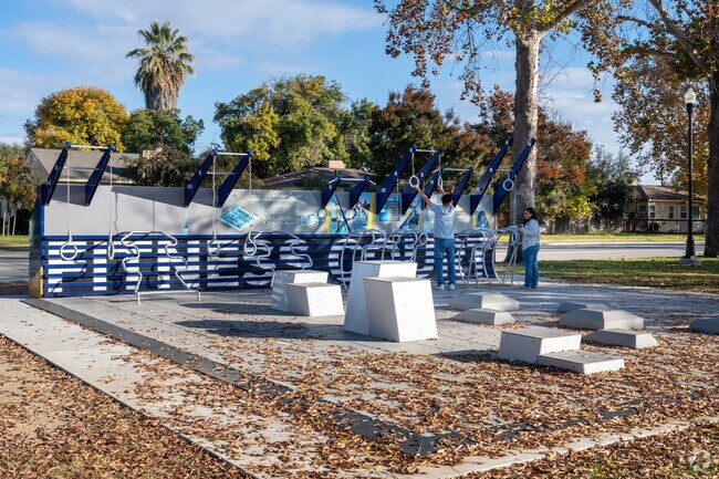 People on the fitness equipment at Mannel Park in Shafter.