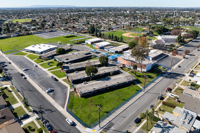 Aerial view of The Steam Academy in the city of Pico Rivera, Ca.