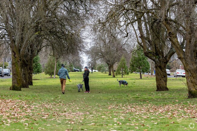 The charming Roseway neighborhood park offers plenty of room for pups to run around off leash.