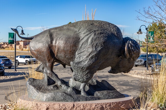 The mascot of Buffalo Run stands poised, ready to charge forward.