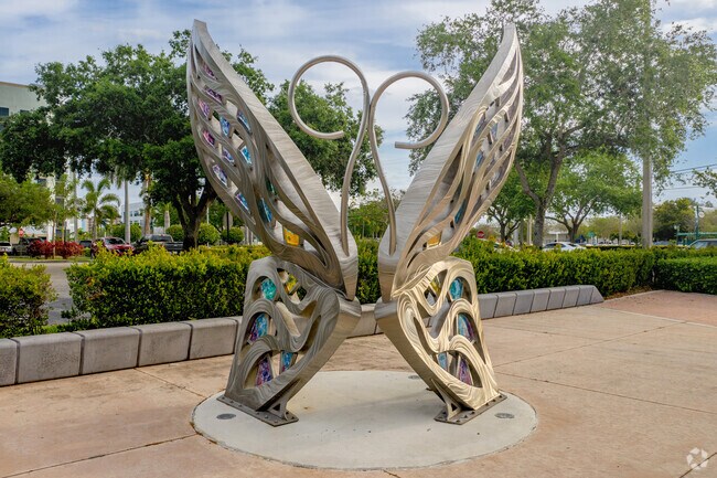 A unique butterfly sculpture in City Center Art Walk in the heart of Coral Spring, FL.