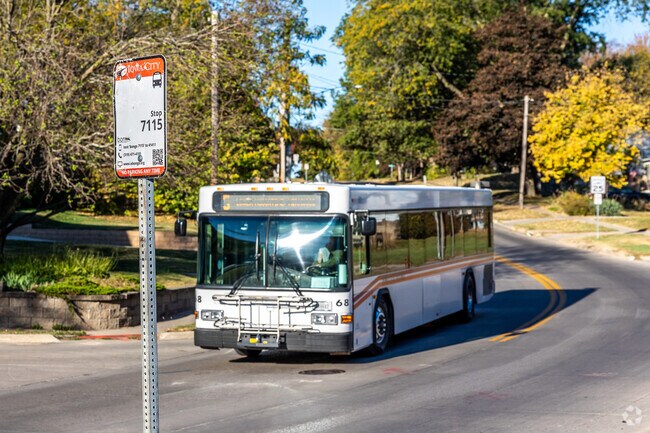 Iowa City busses run along Kirkwood Avenue on the south side of Oak Grove.