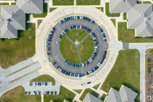 Aerial view of Midview West Elementary School courtyard looking straight down.