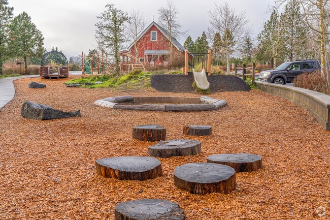 Nature inspired play structures at Cooper Mountain Nature Park in Beaverton, OR.