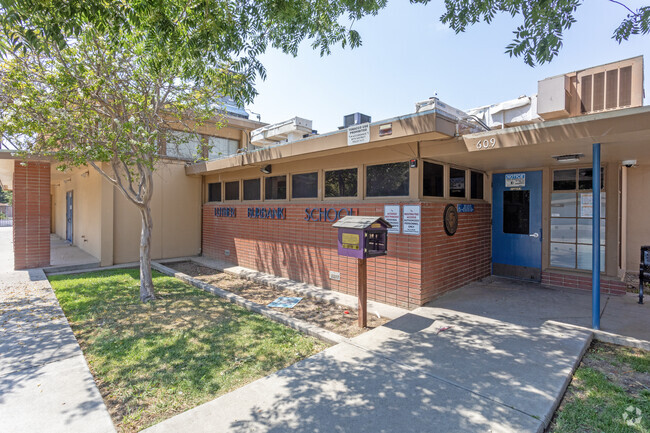 The entrance to Luther Burbank Elementary School in Merced.