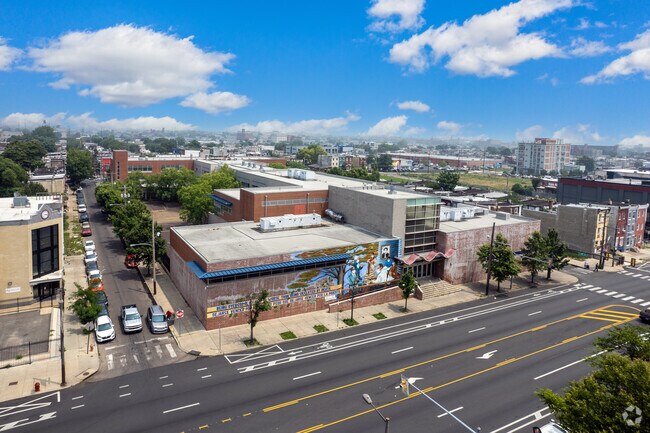 Aerial view of Julia de Burgos Elementary School in Fairhill.
