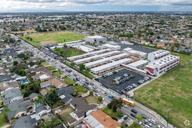 Aerial view of Doty Middle School in Downey