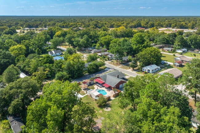 Some homes in Hampton Park have backyard pools and well-maintained properties.