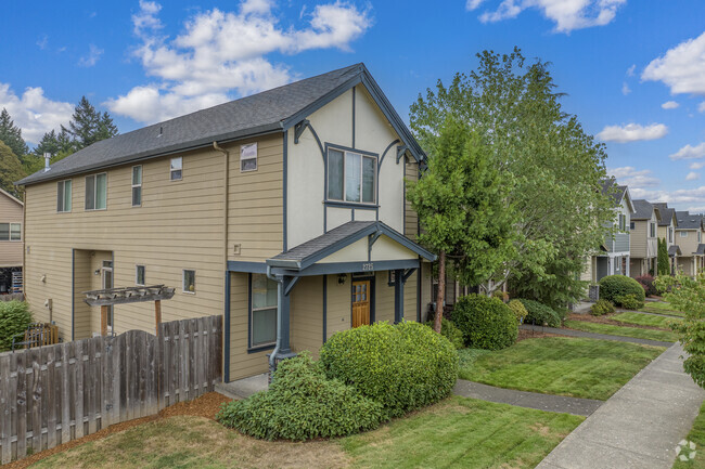 Row of compact contemporary homes in the Oakbrook neighborhood.