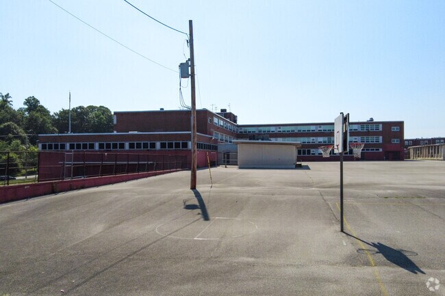 View of Stephen Decatur Elementary School from the basketball courts in Parkwood.